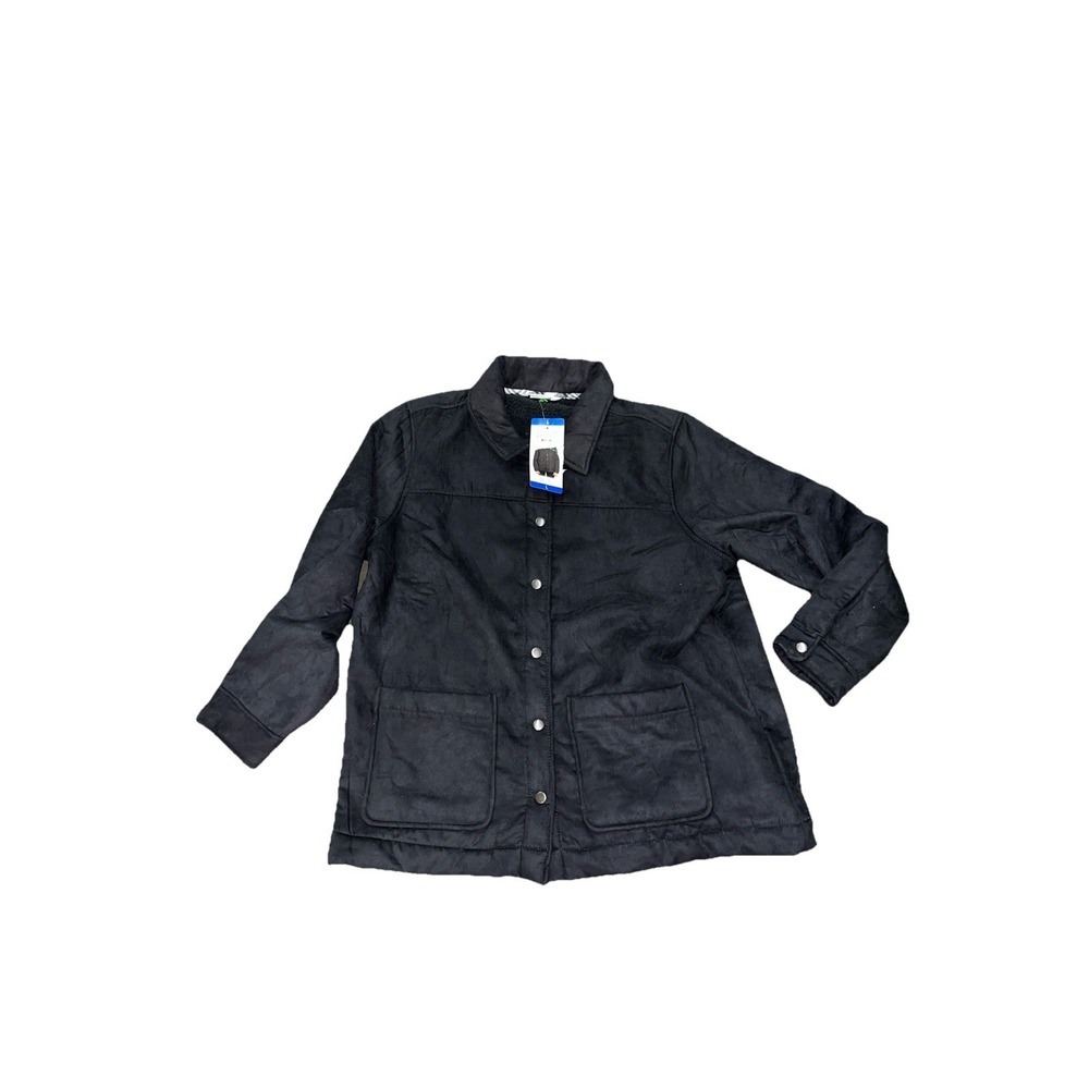 NWT Women's Black BOSTON TRADERS Suede Sherpa Lined Button Snap Jacket Size L